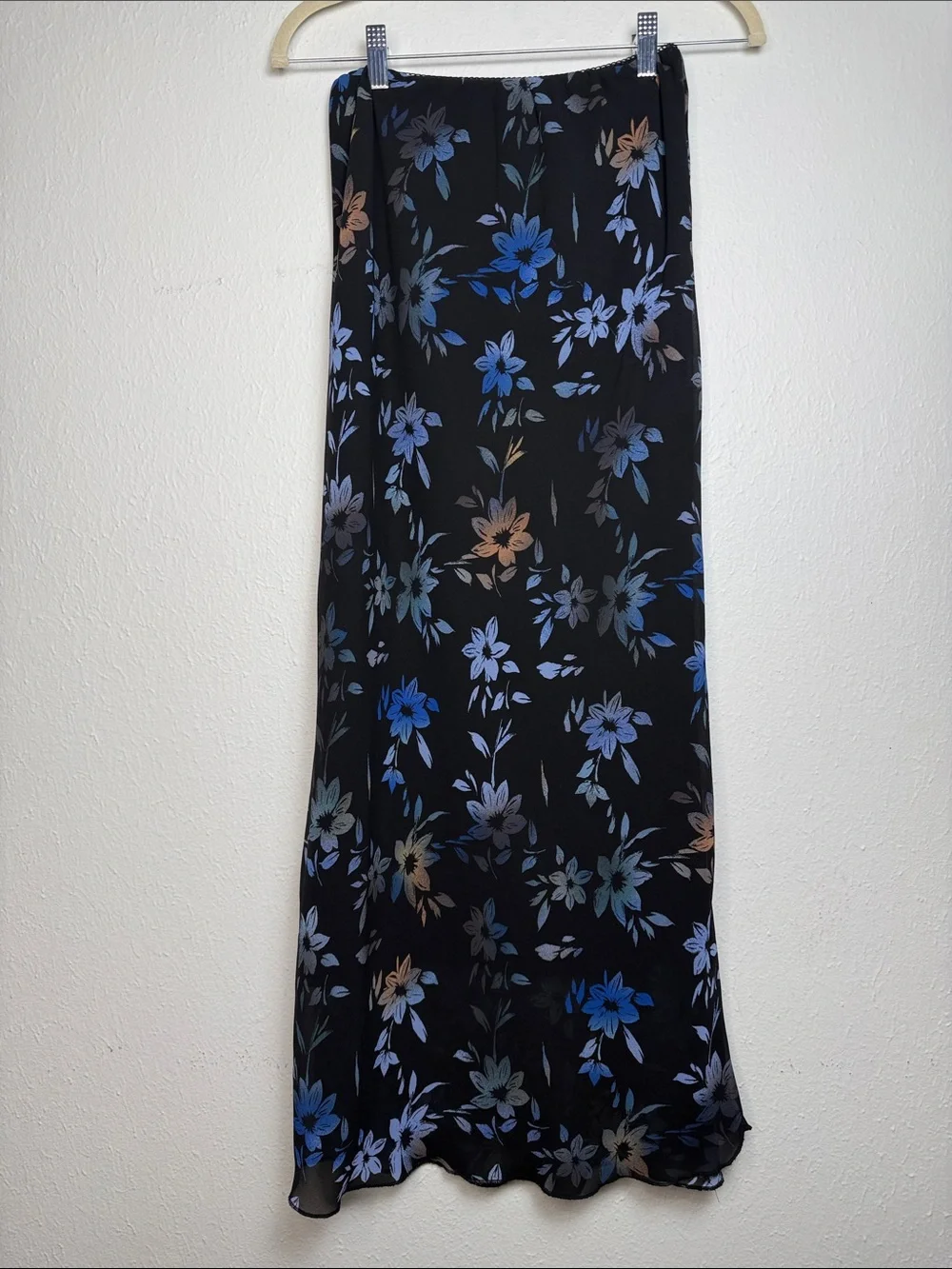 Wild Fable Black Floral Maxi Slip Skirt with Blue & Peach Blooms